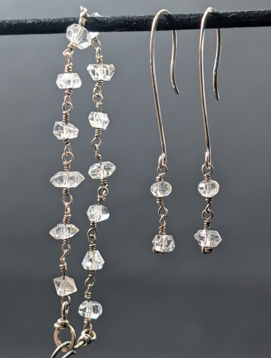 Herkimer Diamond and Fine Silver Earring & Bracelet Set – One of a Kind - Handmade