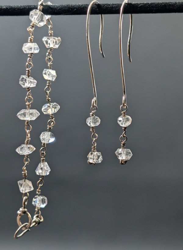 Herkimer Diamond And Sterling Silver Earring And Bracelet Set Handmade One Of A Kind by Sacred Alchemy Studios
