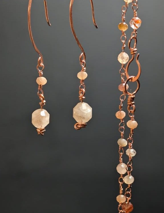 Rutilated Quartz Copper Earring And Bracelet Set Handmade With Hand Forged Solid Copper Craft Jewelry Gift by Sacred Alchemy Studios