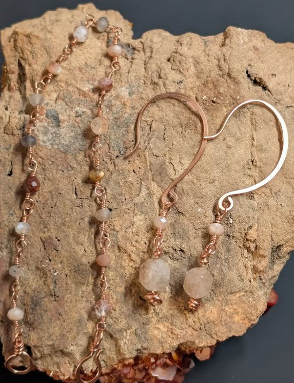 Rutilated Quartz Copper Earring And Bracelet Set Handmade With Hand Forged Solid Copper Craft Jewelry Gift by Sacred Alchemy Studios