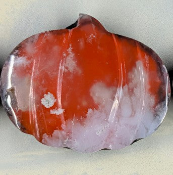 Spooky Season Pumpkin - Orange Plume Agate Copper Wire Wrapped Pendant with Moss Agate Accent & Glass Leaf Bead