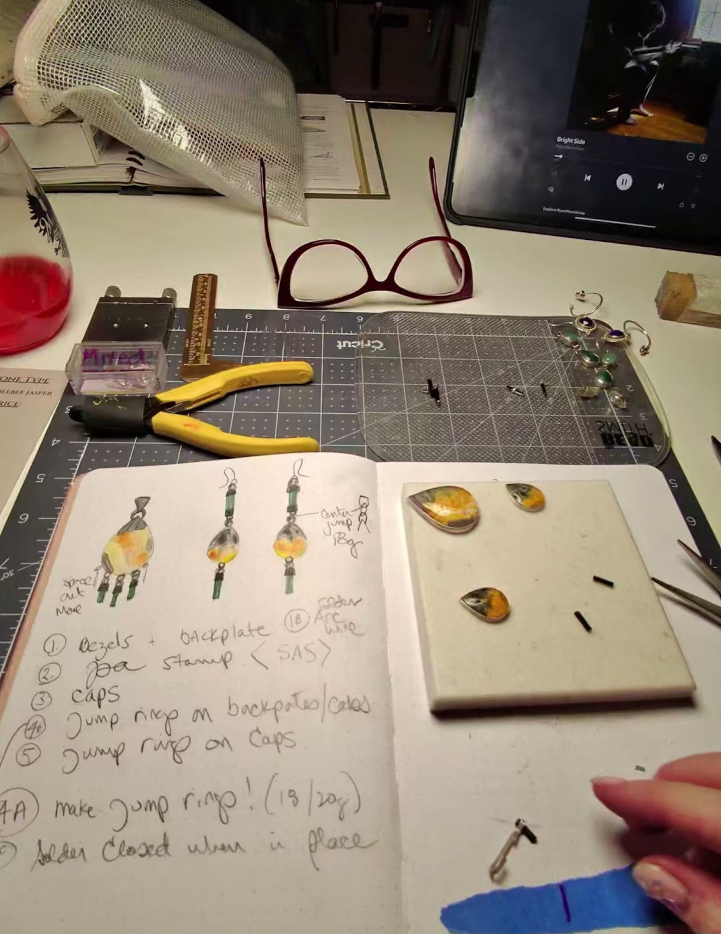 Bumblebee Jasper, Tourmaline, & Silver - Harmonized Pendant & Earring Set