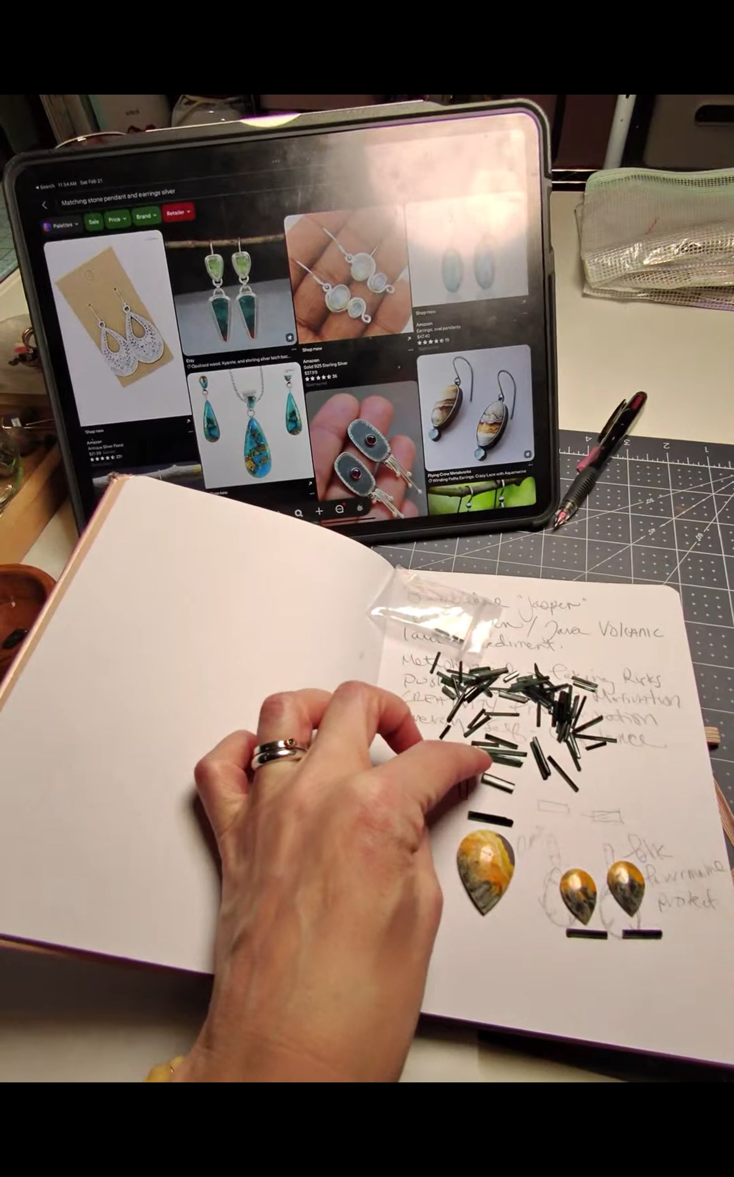 Bumblebee Jasper, Tourmaline, & Silver - Harmonized Pendant & Earring Set