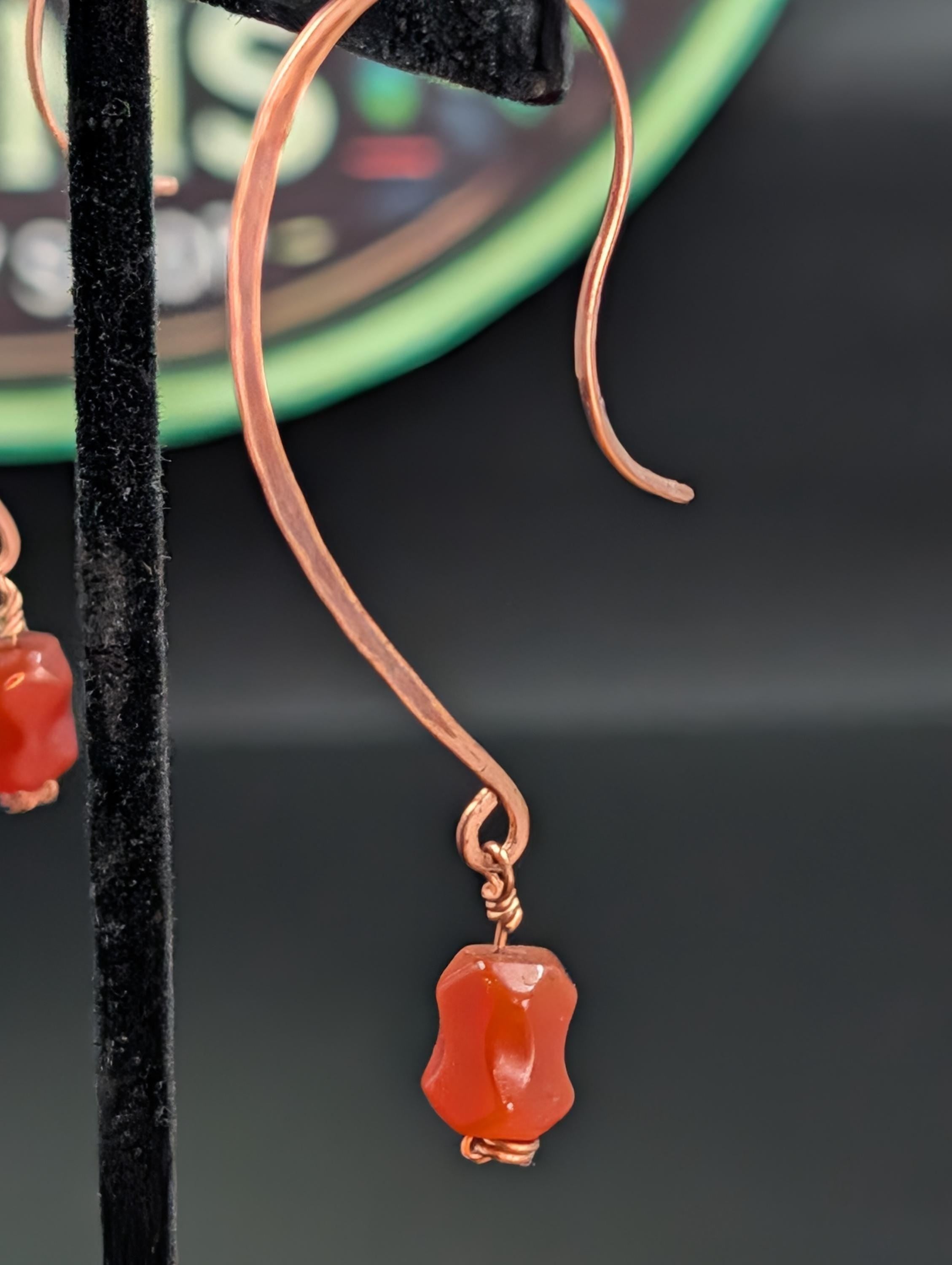 Carnelian And Copper Earrings One Of A Kind Handmade Jewelry Genuine Carnelian Stones Wrapped In Copper Wire by Sacred Alchemy Studios
