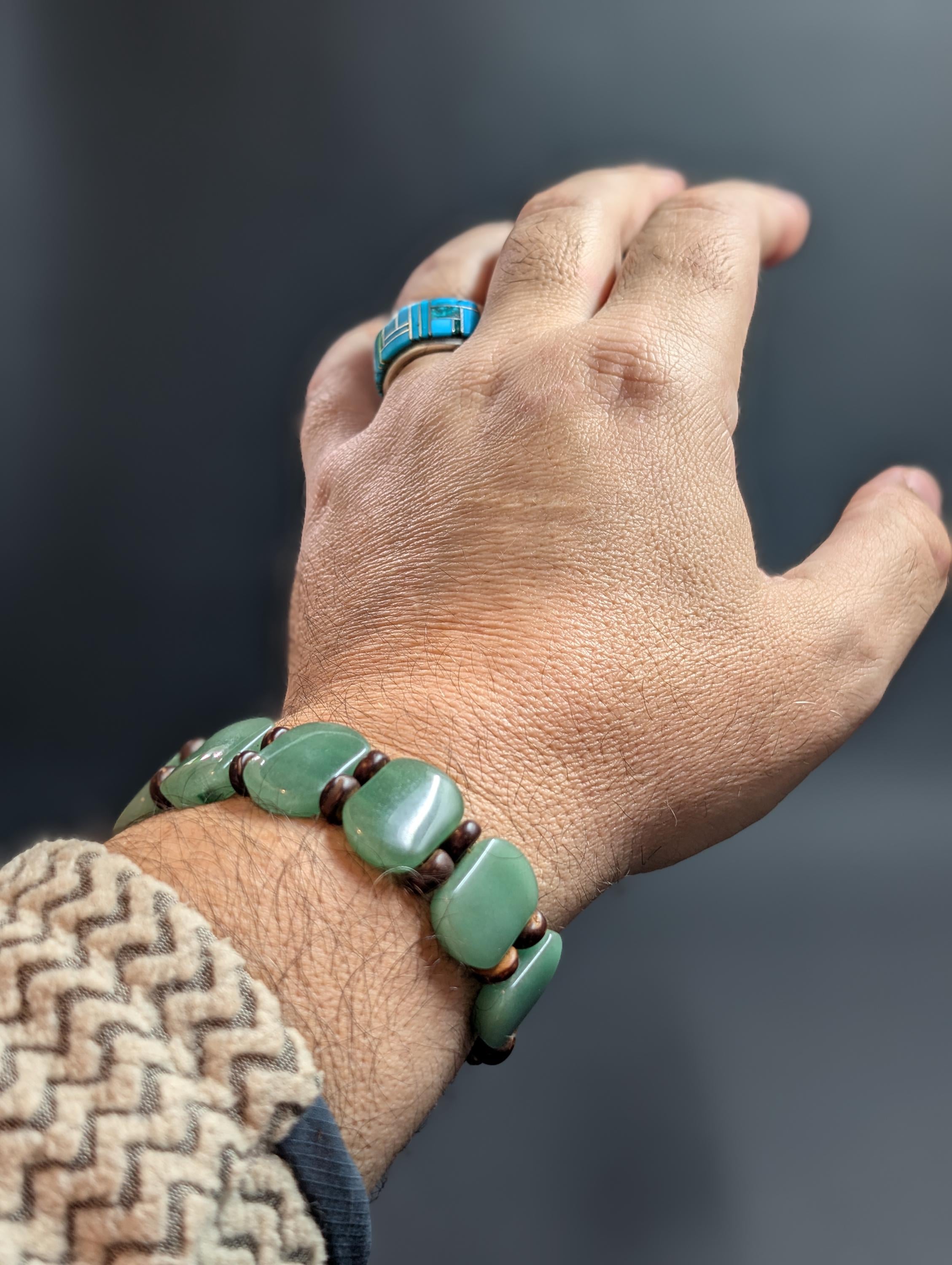 Green Aventurine – Antique Coconut Beads – Bracelet by Sacred Alchemy Studios