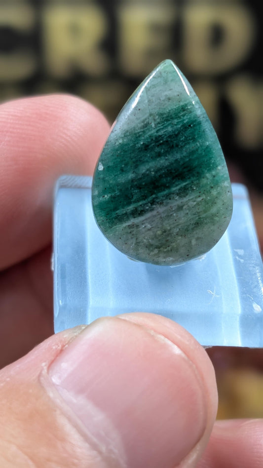 Green Aventurine - Karnataka, India - Cabochon Pair - Matched Deep Green with Natural Mica Sparkle