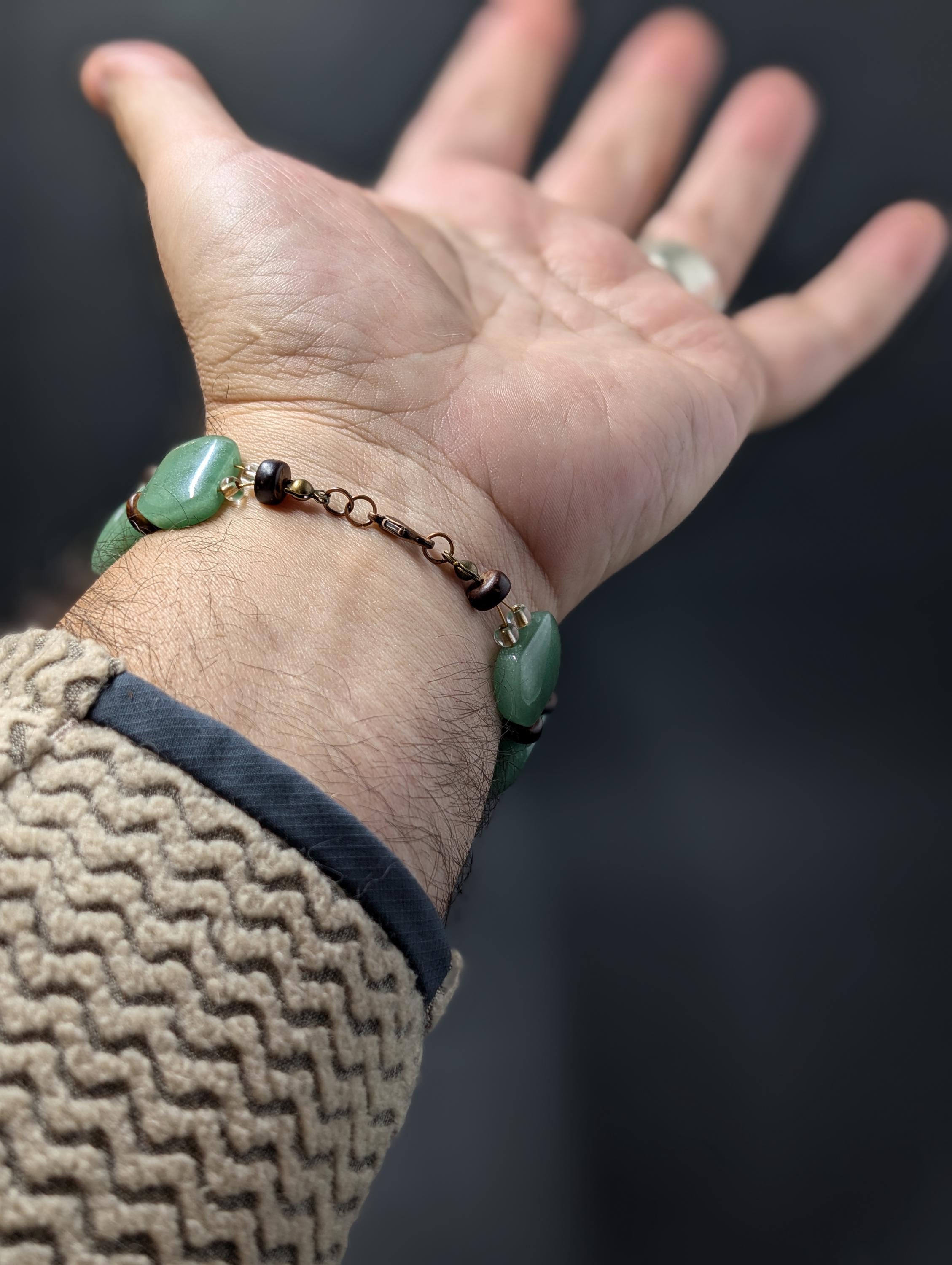 Green Aventurine – Antique Coconut Beads – Bracelet by Sacred Alchemy Studios