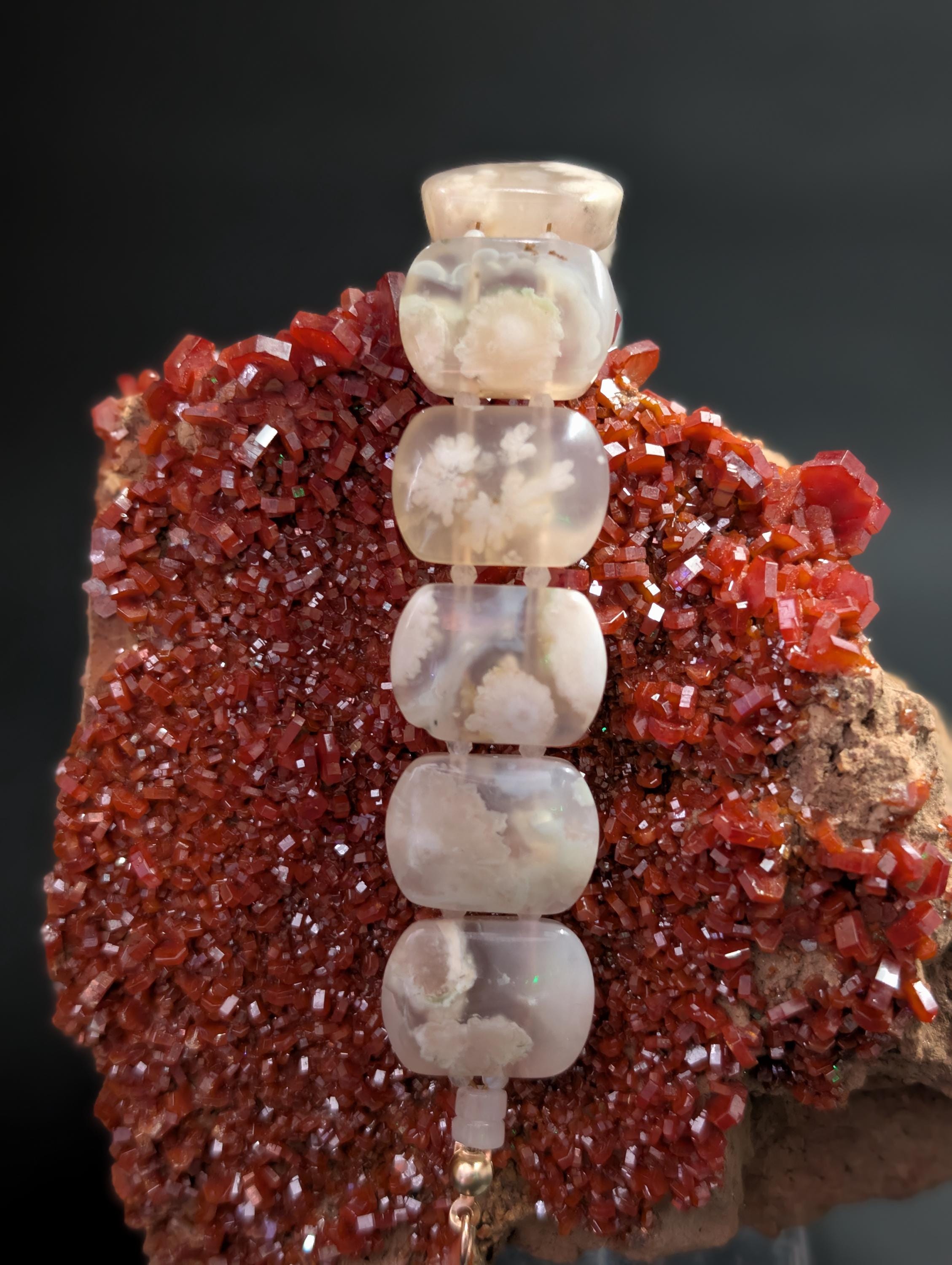 Flower Agate – Small Beads Moonstone - End Bead Rose Quarts - Madagascar – Bracelet by Sacred Alchemy Studios