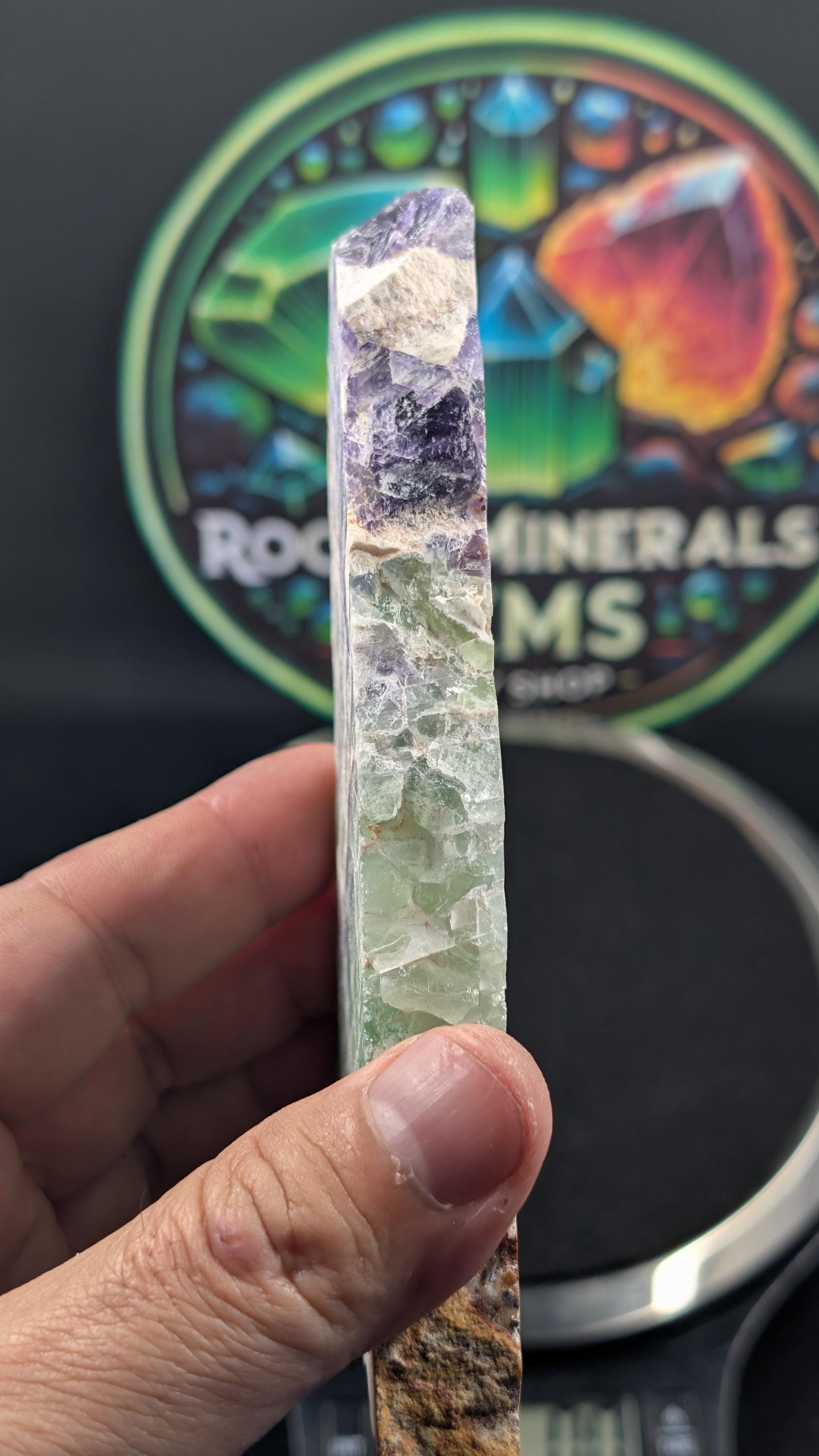 Fluorite Slab – Mexico – Durango – Polished Multi-Color Vein Section - Slab by Sacred Alchemy Studios