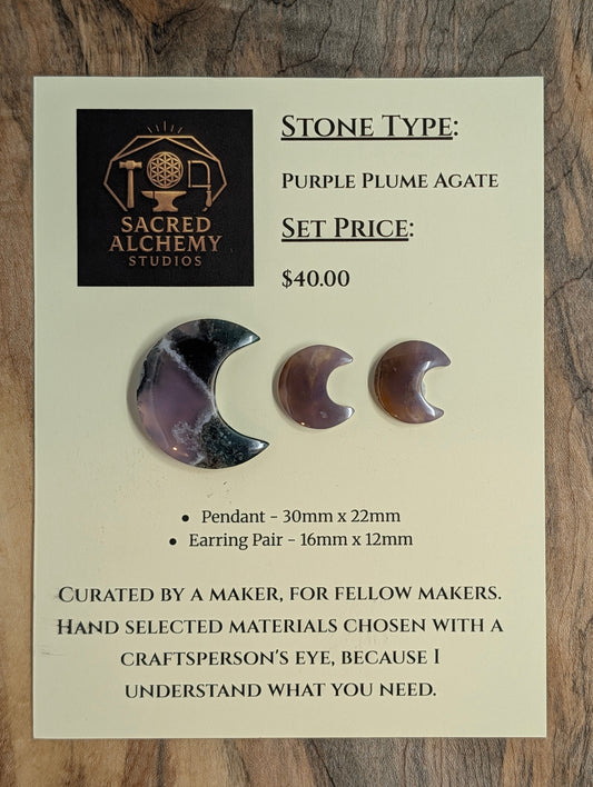 Crescent Moon Shape - Purple Moss Agate - Design-Ready Calibrated Sets
