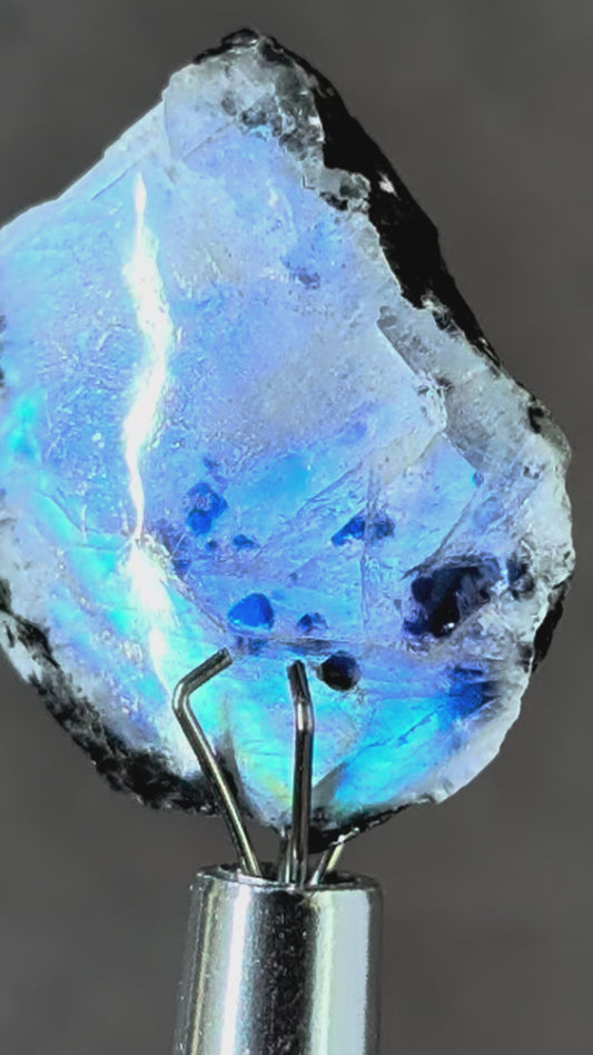 Moonstone - Real Orthoclase Moonstone with Tourmaline - Mined in India - Polished Face and Back