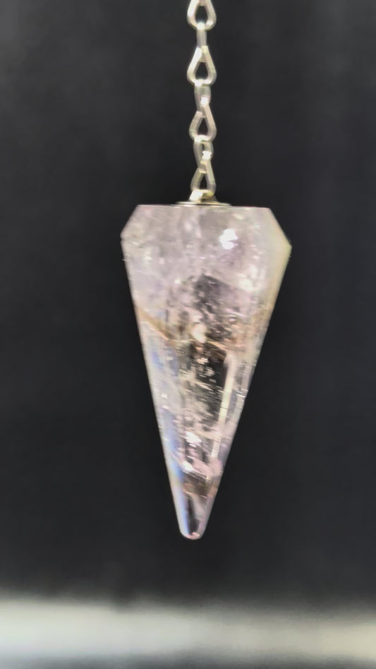Amethyst & Powellite Pendulum – UV-Reactive Yellow