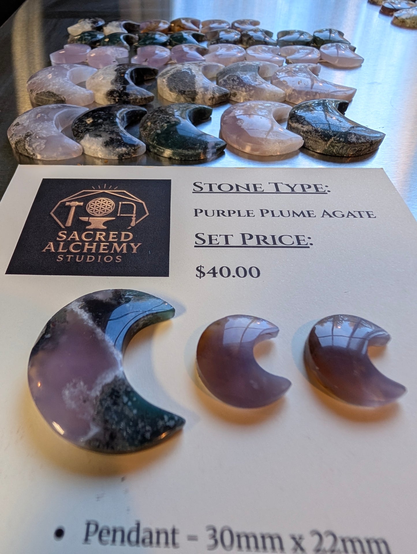 Crescent Moon Shape - Purple Moss Agate - Design-Ready Calibrated Sets