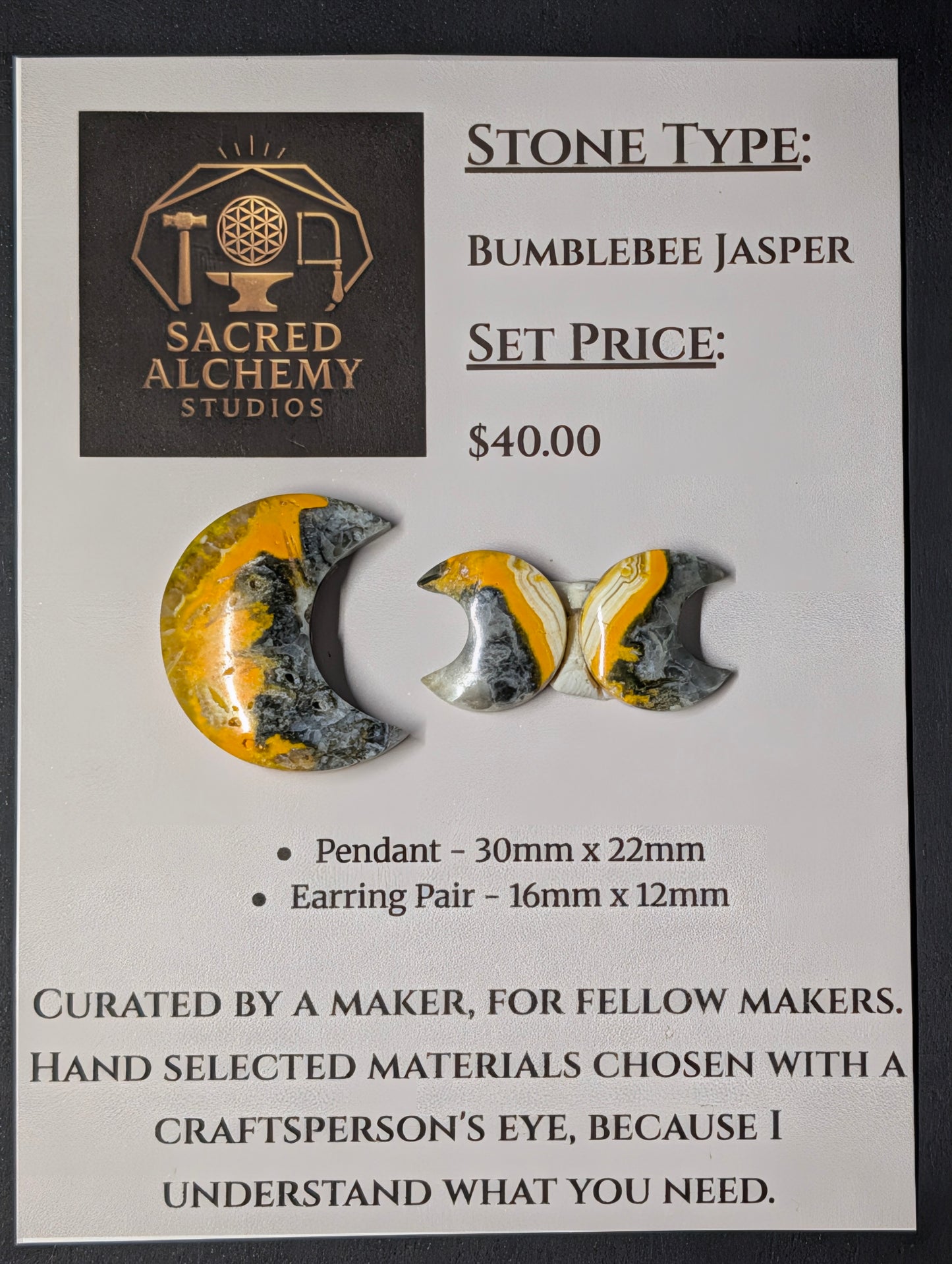 Crescent Moon Shape - Bumblebee Jasper - Calibrated Cabochon Sets