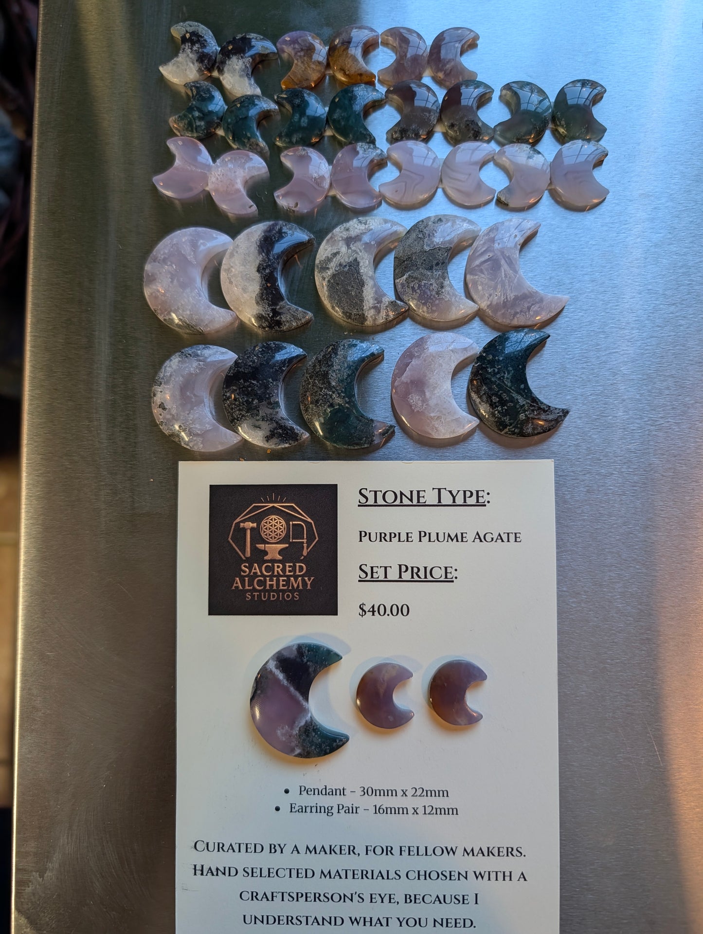 Crescent Moon Shape - Purple Moss Agate - Design-Ready Calibrated Sets